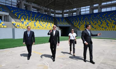 İlham Əliyev və birinci xanım Gəncə şəhər stadionunda - FOTOLAR