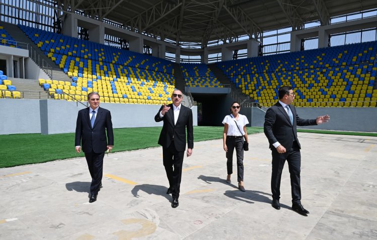 İlham Əliyev və birinci xanım Gəncə şəhər stadionunda - FOTOLAR