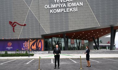 İlham Əliyev Yevlax Olimpiya İdman Kompleksinin açılışında
