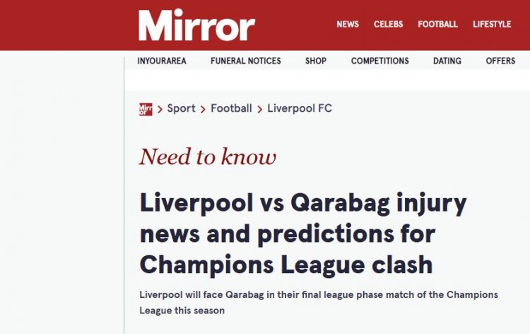 "Mirror" da "Qarabağ"dan yazdı: "Liverpul"da "müdafiə böhranı" var 